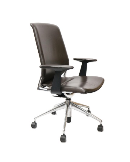 Vitra Meda Chair, Brown Leather, Polished Aluminum Frame