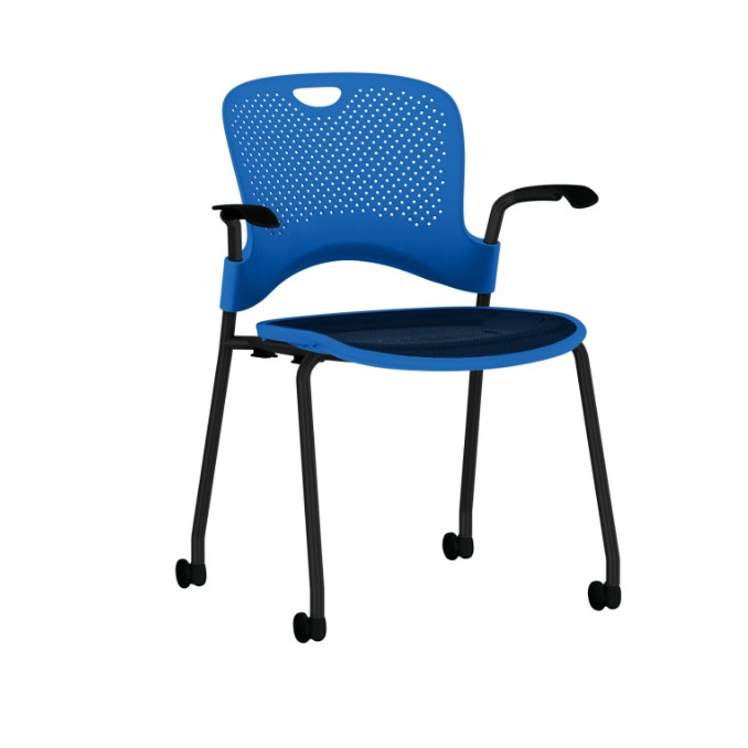 Herman Miller Caper Stacking Chair, Flex Seat, Arms, Casters, Blue ...